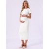 INSPIRE CHIC Women's Maternity Dress Bodycon Midi Fitted Side Ruched Ribbed Knit Short Sleeve Pregnancy Photoshoot Baby Shower Church - 2 of 4