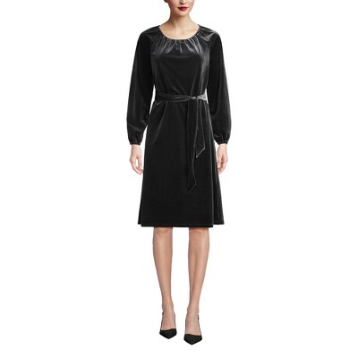 Lands' End Women's Knee Length Velvet Peasant Dress
