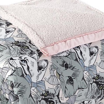 Twin Cat Collage Micro Flannel Sherpa Reversible Electric Blanket