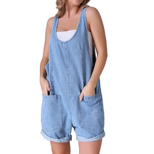INSPIRE CHIC Women's Denim Romper Sleeveless Casual Loose Jean Overall Shorts with Pocket - 1 of 4