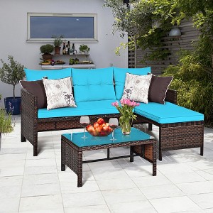 Costway 3PCS Patio Wicker Rattan Sofa Set Outdoor Sectional Conversation Set - 1 of 4