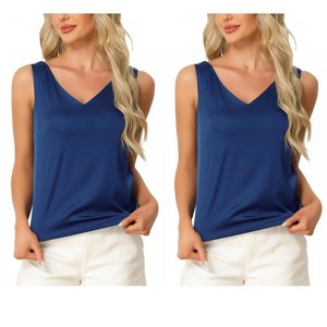 INSPIRE CHIC Women's 2 Pcs Tank Top Silky Satin Casual Basic V Neck Sleeveless Camisole - 1 of 4