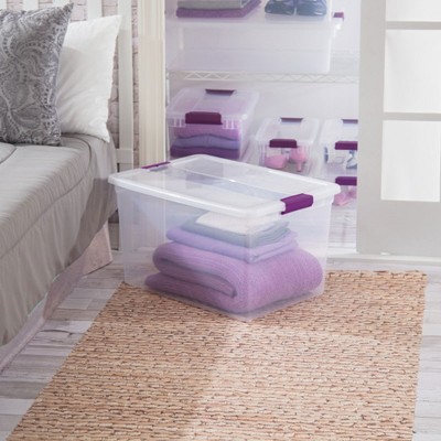 Clear Plastic Stackable Lidded Underbed Storage Boxes, 66 Quart, 6 Pack