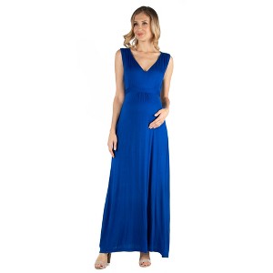 24seven Comfort Apparel V Neck Sleeveless Maternity Maxi Dress with Belt - 1 of 4