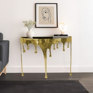 Royal Hampton Sofa Console Table | 36.25" Half Moon Glass Top | Melting Drip Design | Aluminum Cast - 1 of 1