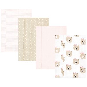 Hudson Baby Infant Girl Cotton Flannel Burp Cloths, Pink Taupe Bear, One Size - 1 of 4