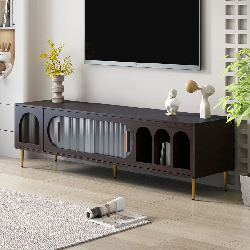 Modern TV Stand for TVs up to 80", TV Media Console Table with Acrylic Doors - ModernLuxe, 2 of 15