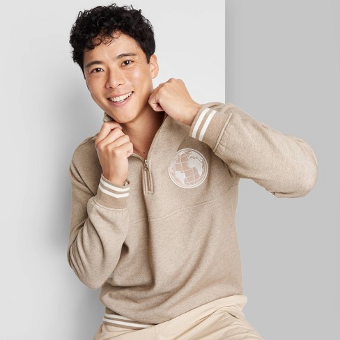 Oversized Fit Half-zip Sweatshirt - Light beige - Men