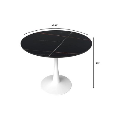 Bristol Round Black Marble Dining Table with White Pedestal Base