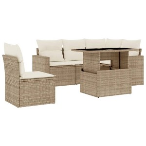 vidaXL 6 Piece Patio Sofa Set with Cushions Beige and Cream Poly Rattan - 1 of 4