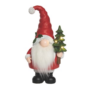 Transpac Resin 11 in. Multicolor Christmas Light Up Gnome with Tree Decor - 1 of 4