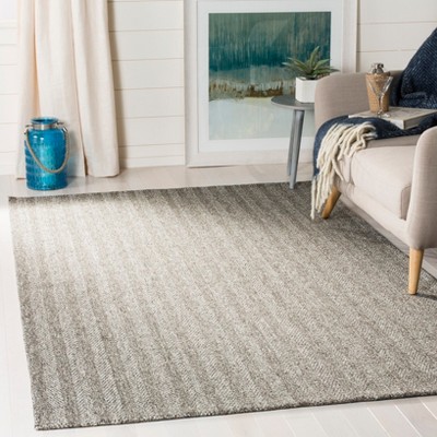 Gray and Ivory Hand-Knotted Wool Striped 4' x 6' Rug