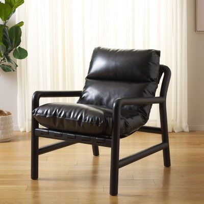 Claxon Black Faux Leather Wood Accent Chair
