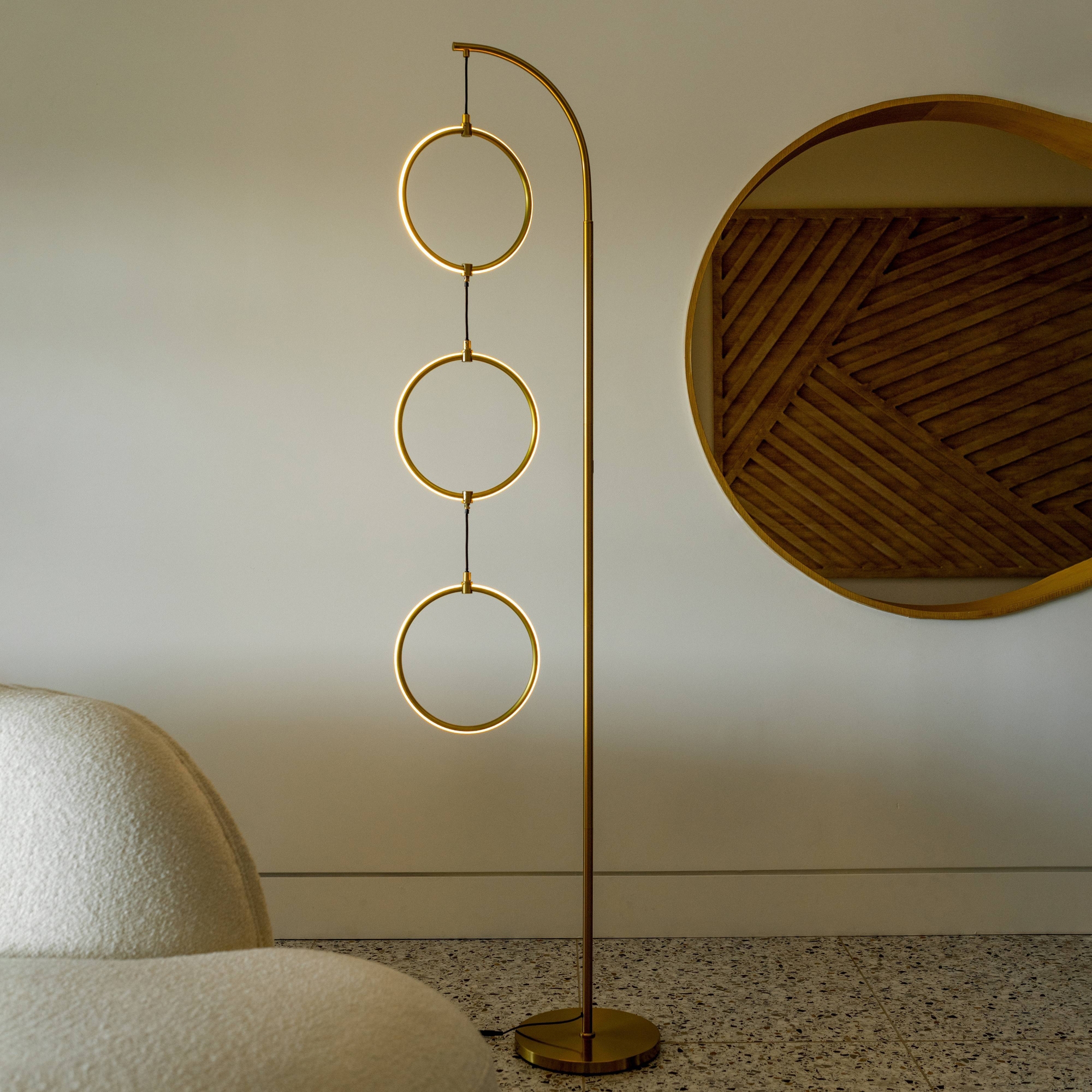 Brightech Nova Modern Dimmable Integrated LED Arc Floor Lamp Antiqued Brass : LED, 3-Way Touch Sensor, UL Listed, 74" Height