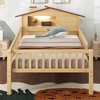 Twin Size Wood Platform Bed with House-shaped Headboard, LED and Built-in Storage - 3 of 4