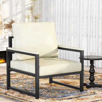 Hooseng Modern Style Living Room Accent Chair With Faux Leather Upholstery And High Density Sponge Padding, Cozy Armchair With Robust Metal Frame