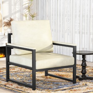 Hooseng Modern Style Living Room Accent Chair With Faux Leather Upholstery And High Density Sponge Padding, Cozy Armchair With Robust Metal Frame - 1 of 4