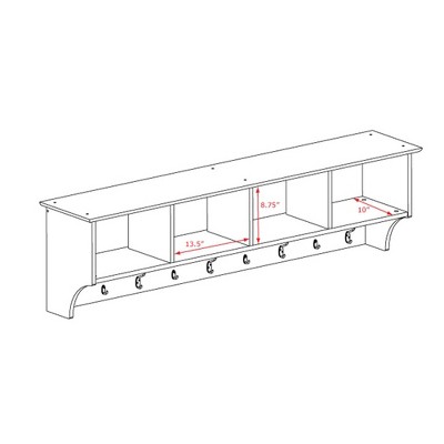 Expansive White Laminated Entryway Hanging Shelf with Hooks