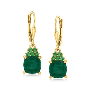 Ross-Simons 4.20 ct. t.w. Emerald Drop Earrings in 18kt Gold Over Sterling - 1 of 4