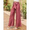 Coolmee Women's Pant Wide Leg High Waist Pants Loose Elastic Smocked Waist Flowy Pant With Belt - 2 of 4