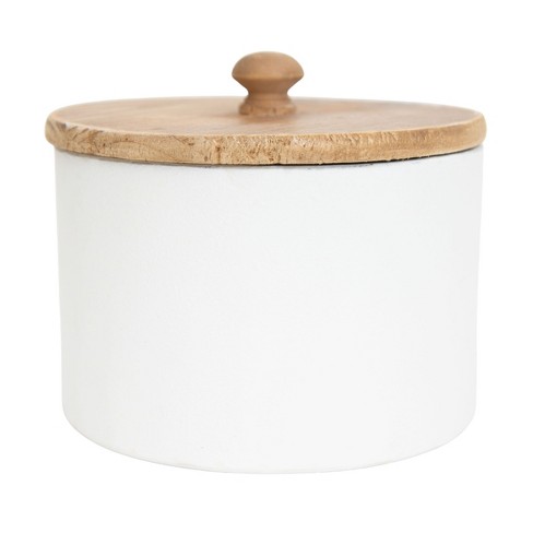 Round White Metal & Wood Canister - Foreside Home & Garden : Target