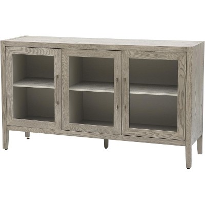 U-Style Wood Storage Accent Cabinet with Adjustable Shelf 3 Tempered Glass Doors Freestanding Storage Cupboard Console Table