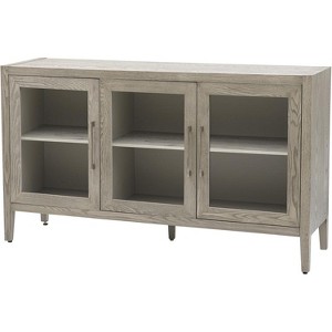 U-Style Wood Storage Accent Cabinet with Adjustable Shelf 3 Tempered Glass Doors Freestanding Storage Cupboard Console Table - 1 of 4