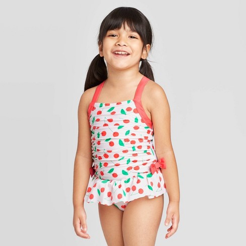 Toddler Girls Cherry Print One Piece Swimsuits Cat Jack True White Target