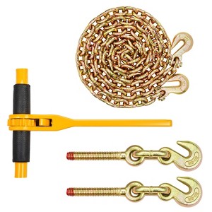 VEVOR Chain and Binder Kit, 3/8"-1/2" Ratchet Load Binders 9200 lbs Working Load Limit, 3/8" x 10' G80 Chains with Grab Hooks, 2 Set, Yellow - 1 of 4