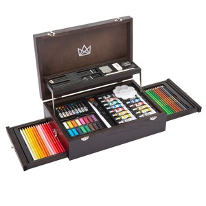 KINGART STUDIO Select Series Mixed Media Collection, Espresso Stained Mahogany Case, 115 Piece - 1 of 4