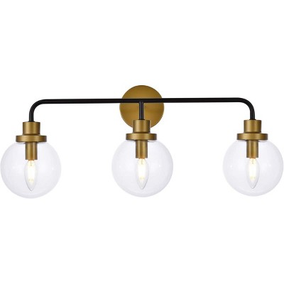 Elegant Lighting Hanson 3 lights bath sconce in black with brass with clear shade
