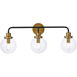 Elegant Lighting Hanson 3 lights bath sconce in black with brass with clear shade - 1 of 4