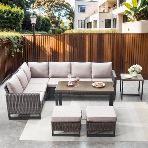 Buenhomino Patio Furniture Set with Thick Cushion, High Back Outdoor Sectional Sofa and Metal Coffee Tables, 7PCS Wicker Conversation Set - 1 of 4
