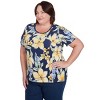 Alfred Dunner Women's Navy Floral Braided Crew Neck Top - 3 of 4