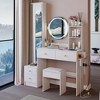 FONTOI 43.3"W Makeup Vanity Table with Full Body Mirror Cabinet Cushioned Stool Capacity Storage for Bedroom Dressing Room, White/Black - 2 of 4
