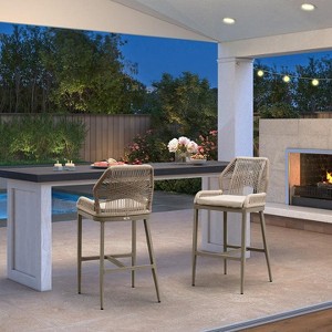 PURPLE LEAF Bar Stools Set of 2 Height Metal Bar Chairs with Back Modern Aluminum Tall Comfy Wicker Woven Boho Barstools Garden Pool Patio Outdoor - 1 of 4