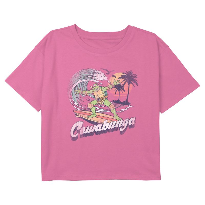 Girl's Teenage Mutant Ninja Turtles Retro Cowabunga Surfer Michelangelo T-Shirt, 1 of 4