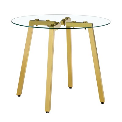 FURNIinspire Dining Tables Modern Round Tempered Glass Table with Gold 7 Shaped Metal Legs for Dining Room and Office, Gold, 36"*36"*29.5"
