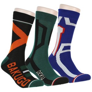 My Hero Academia Socks 3 Pack Deku Bakugo Design Adult Crew Socks - 1 of 4