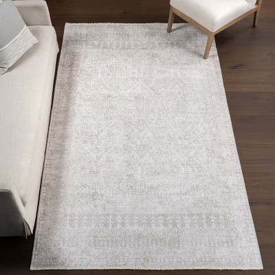 Khaleesi Light Gray Medallion Washable Synthetic Area Rug 5' x 8'