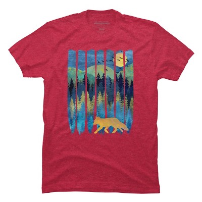 Men's Design By Humans Fox Forest Night By Maryedenoa T-Shirt
