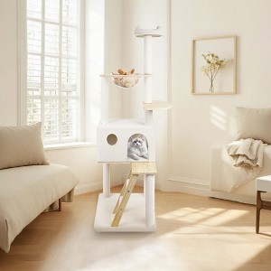wood cat tree with large condo wood ladder and transparent spacecraft 165cm - 1 of 4