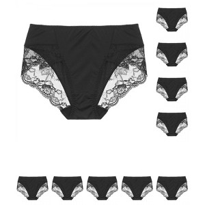 INSPIRE CHIC Women's Mid-Rise Solid Lace Trim Invisible Briefs 10 Packs - 1 of 4