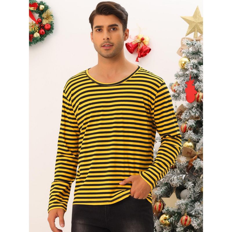 Lars Amadeus Men's Casual Basic Crew Neck Long Sleeves Pullover Striped T-Shirt, 2 of 6