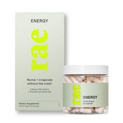 Rae Energy Dietary Vegan Supplement Capsules for Natural Energy Support - 60ct