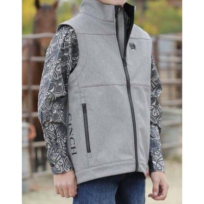 Boy's Striped Bonded Fleece Full Zip Logo Vest - CINCH