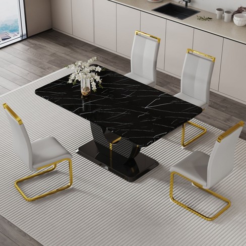 Nicbex Dining Table Set For 4 Kitchen Table Black Marble Mdf ...