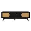 63" Bohemian Rattan TV Stand for 65 Inch TV,Entertainment Center with Storage Cabinets & Solid Wood Legs for Living Room-Baofuwish - 3 of 4