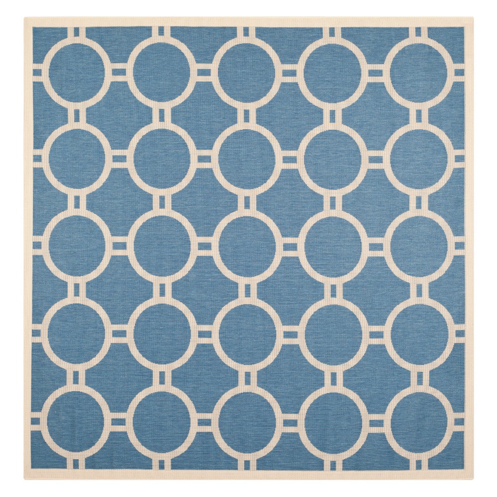 7'10inX7'10inCourtyard Ariel Outdoor Rug - Blue/Beige - Safavieh