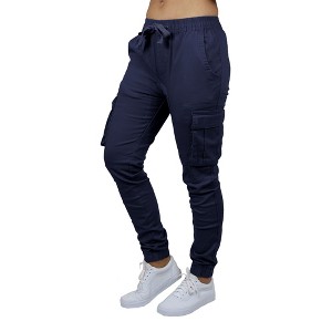 Galaxy By Harvic Women's  Loose Fit Cotton Stretch Twill Cargo Joggers - 1 of 4